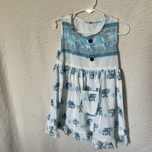 Blue and White Elephant Print Kids Blouse 
Bought in Thailand